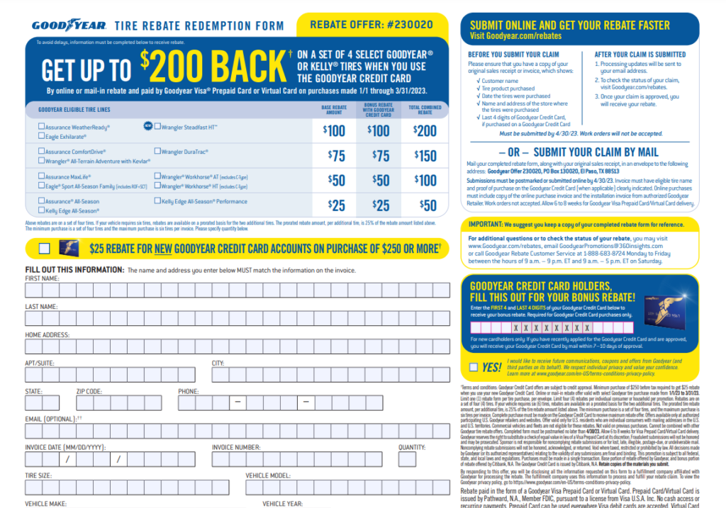 Goodyear Rebate Form January 2023 Printable Rebate Form