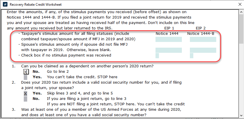 How To Use The Recovery Rebate Credit Worksheet TY2020